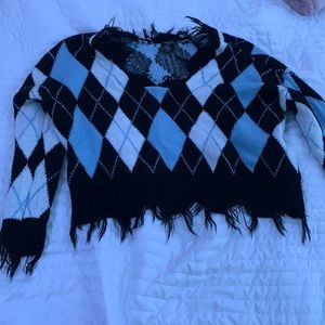 black white and blue sweater